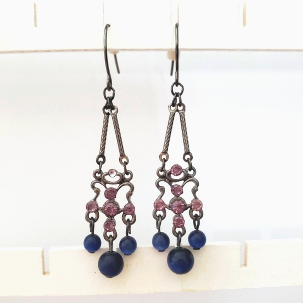 Navy blue and pink Stone earrings